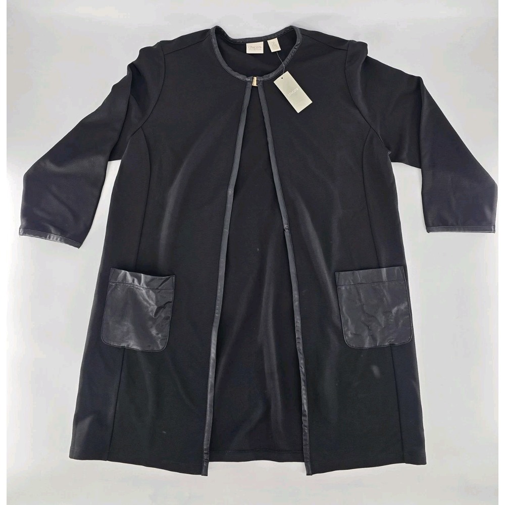 NWT Chico's Chelsea Collection Patch Pkt Ottoman Duster Jacket - Black - Sz: 2